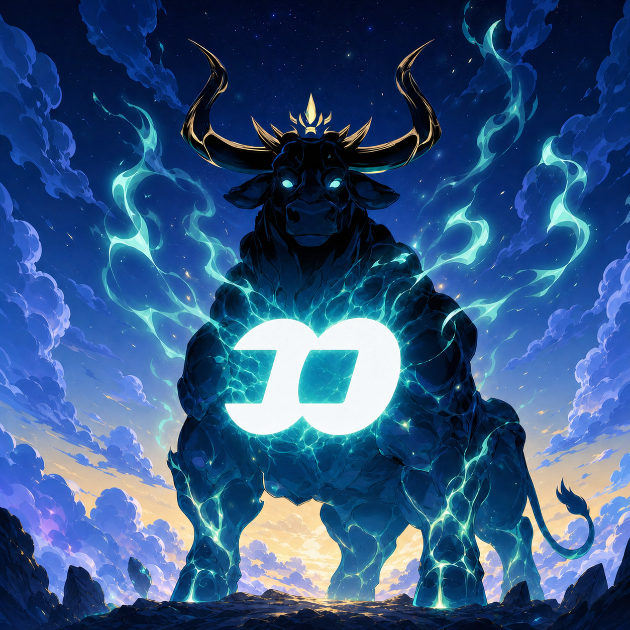 The glowing z500FOMO bull mascot